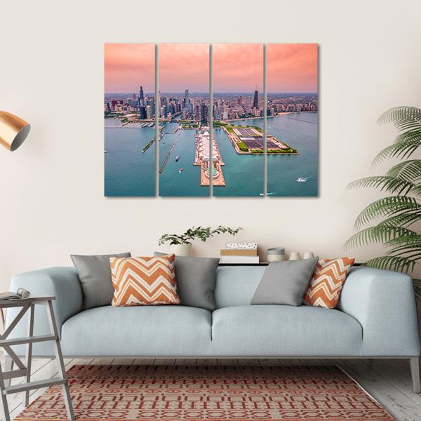 Chicago Cityscape Canvas Wall Art-4 Horizontal-Gallery Wrap-34" x 24"-Tiaracle