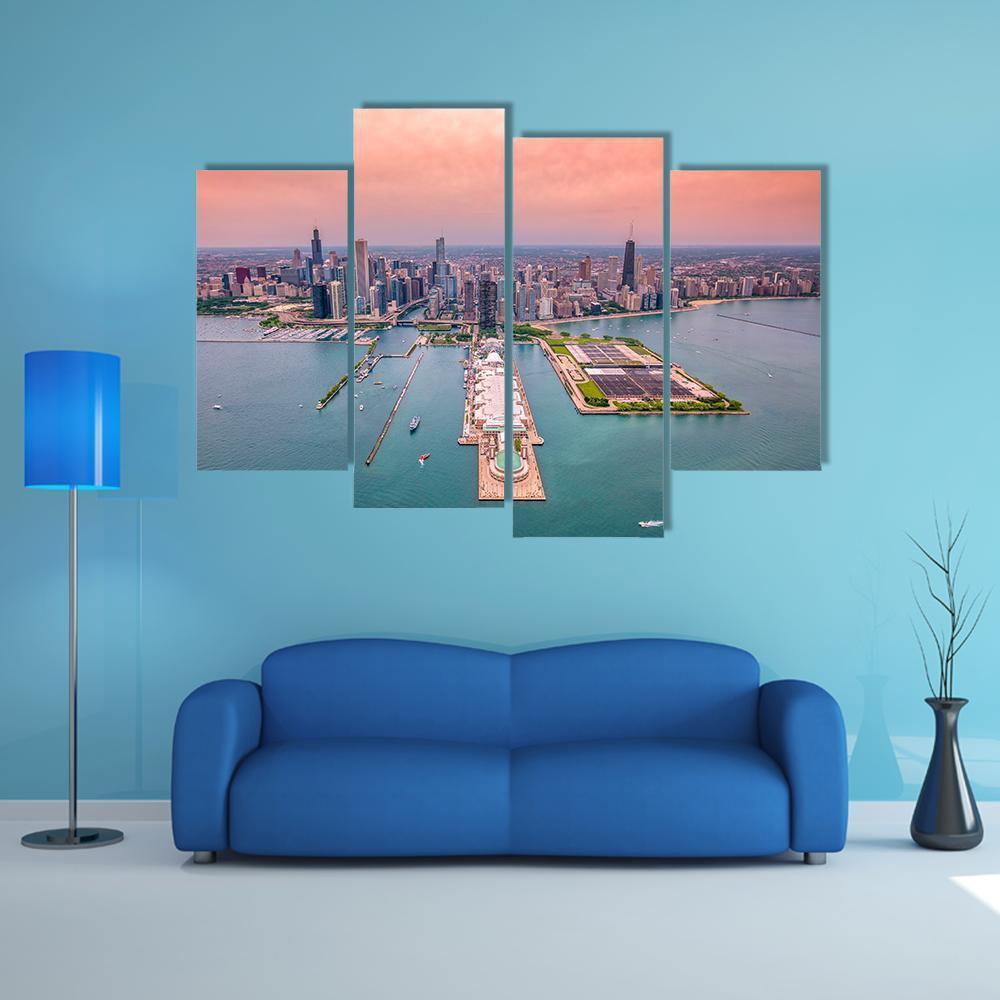 Chicago Cityscape Canvas Wall Art-4 Pop-Gallery Wrap-50" x 32"-Tiaracle