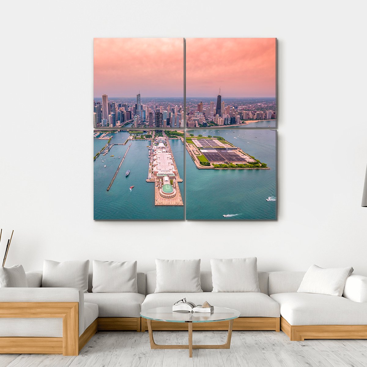 Chicago Cityscape Canvas Wall Art-4 Square-Gallery Wrap-17" x 17"-Tiaracle