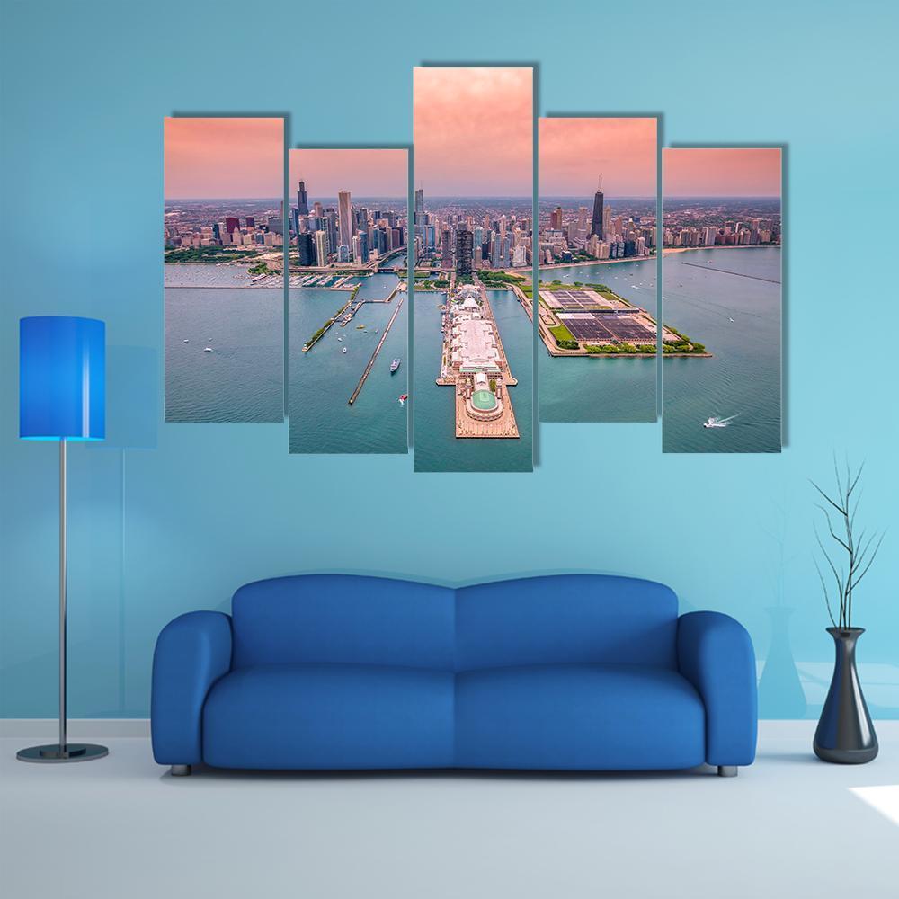 Chicago Cityscape Canvas Wall Art-5 Pop-Gallery Wrap-47" x 32"-Tiaracle