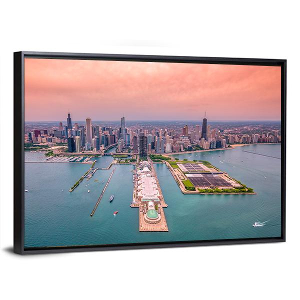 Chicago Cityscape Vertical Canvas Wall Art-3 Vertical-Gallery Wrap-12" x 25"-Tiaracle