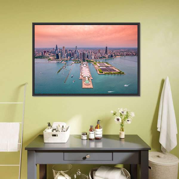 Chicago Cityscape Vertical Canvas Wall Art-3 Vertical-Gallery Wrap-12" x 25"-Tiaracle