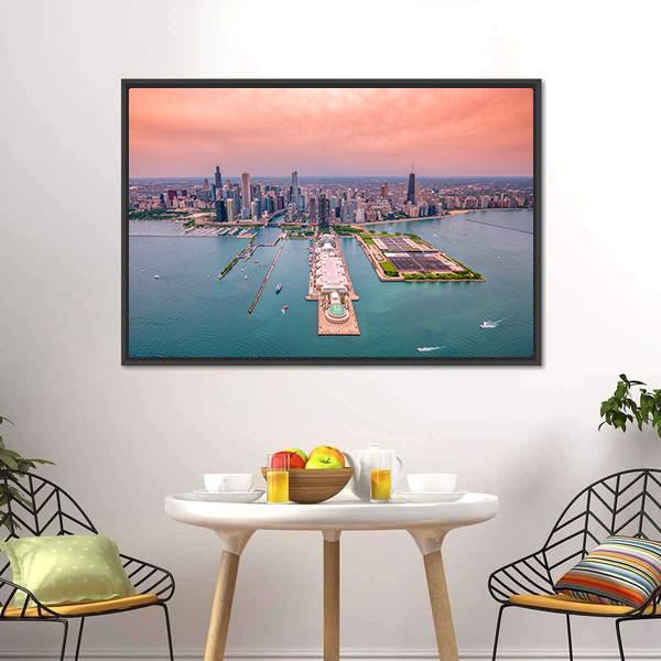 Chicago Cityscape Vertical Canvas Wall Art-3 Vertical-Gallery Wrap-12" x 25"-Tiaracle