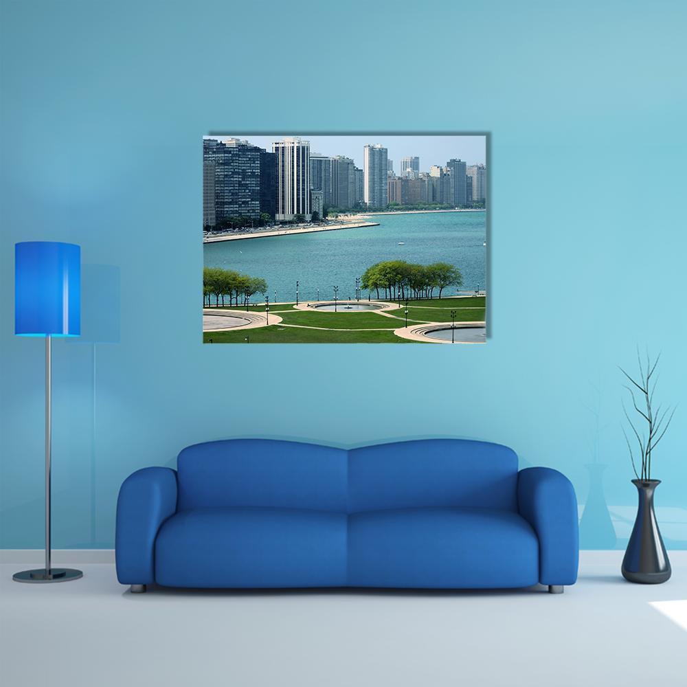 Chicago Cityscape With Lake Canvas Wall Art-1 Piece-Gallery Wrap-48" x 32"-Tiaracle