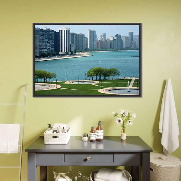 Chicago Cityscape With Lake Canvas Wall Art-3 Horizontal-Gallery Wrap-25" x 16"-Tiaracle