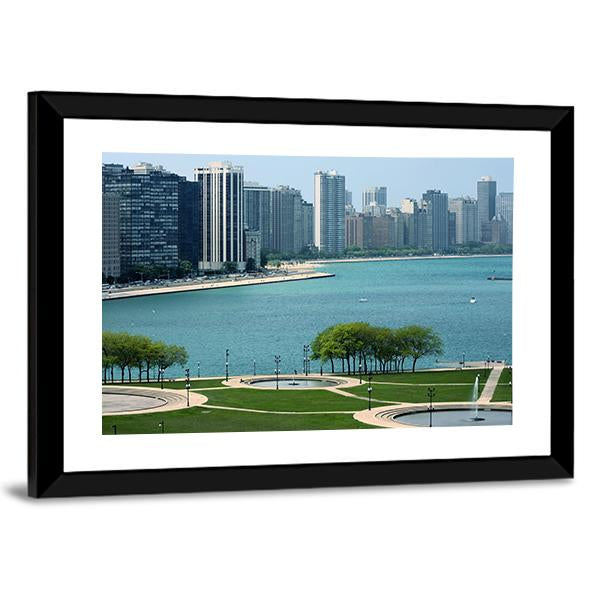 Chicago Cityscape With Lake Canvas Wall Art-3 Horizontal-Gallery Wrap-25" x 16"-Tiaracle