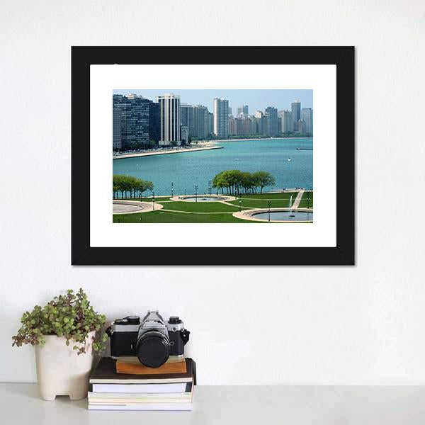 Chicago Cityscape With Lake Canvas Wall Art-3 Horizontal-Gallery Wrap-25" x 16"-Tiaracle