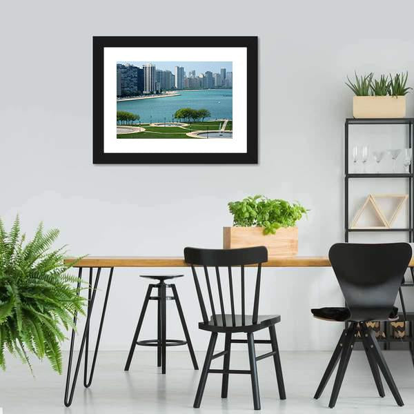 Chicago Cityscape With Lake Canvas Wall Art-3 Horizontal-Gallery Wrap-25" x 16"-Tiaracle