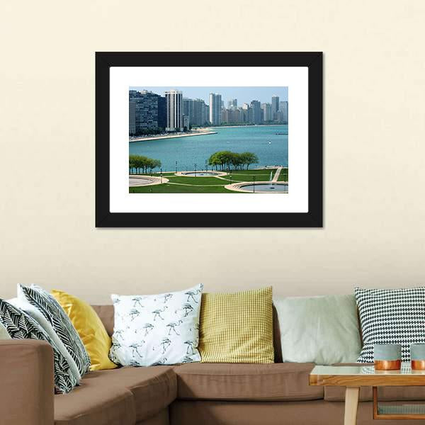 Chicago Cityscape With Lake Canvas Wall Art-1 Piece-Framed Print-20" x 16"-Tiaracle