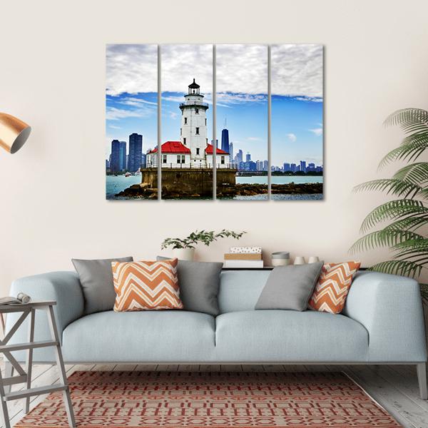 Chicago Lighthouse Canvas Wall Art-4 Horizontal-Gallery Wrap-34" x 24"-Tiaracle