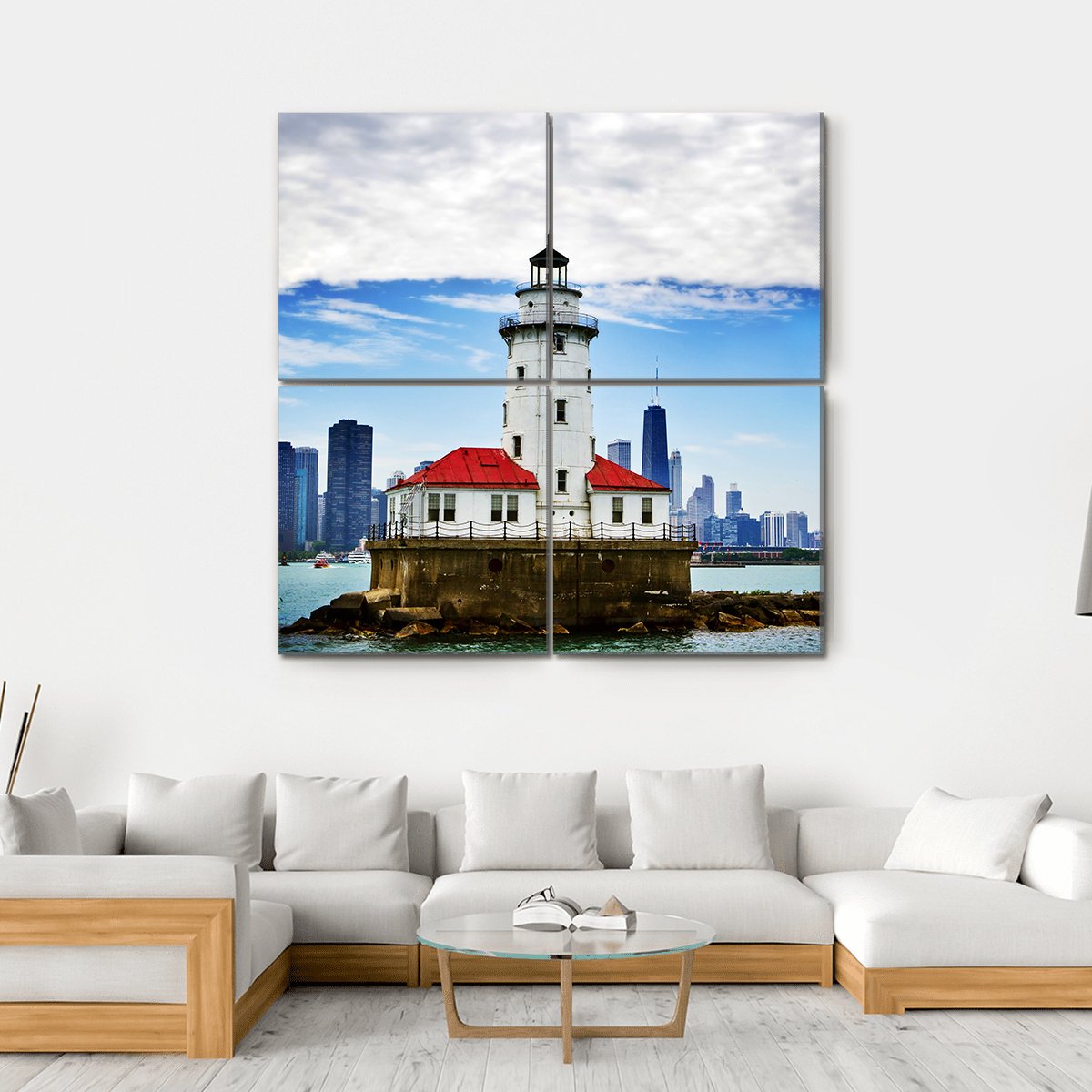Chicago Lighthouse Canvas Wall Art-4 Square-Gallery Wrap-17" x 17"-Tiaracle