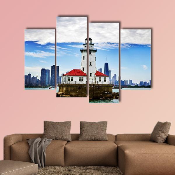 Chicago Lighthouse Canvas Wall Art-4 Pop-Gallery Wrap-50" x 32"-Tiaracle