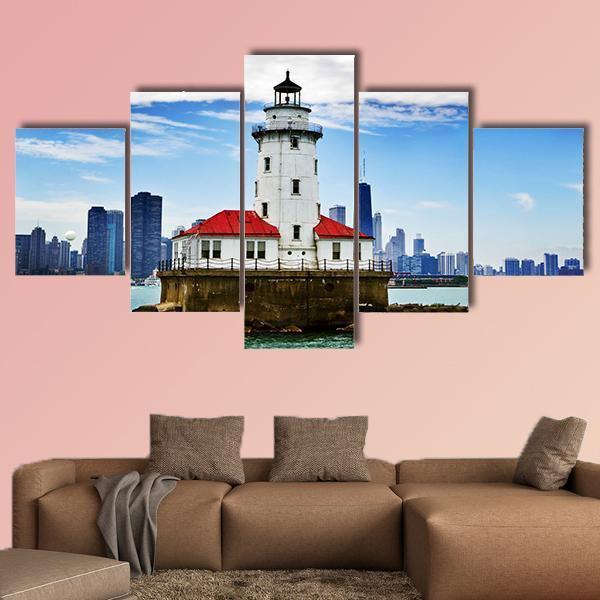 Chicago Lighthouse Canvas Wall Art-5 Star-Gallery Wrap-62" x 32"-Tiaracle