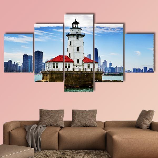 Chicago Lighthouse Canvas Wall Art-3 Horizontal-Gallery Wrap-37" x 24"-Tiaracle
