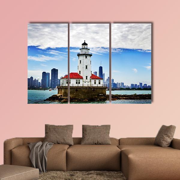 Chicago Lighthouse Canvas Wall Art-3 Horizontal-Gallery Wrap-37" x 24"-Tiaracle