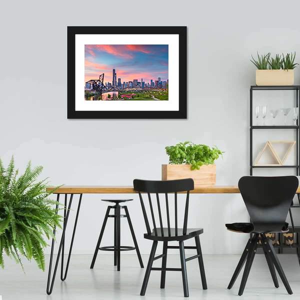 Chicago Skyline At Twilight Panoramic Canvas Wall Art-1 Piece-36" x 12"-Tiaracle