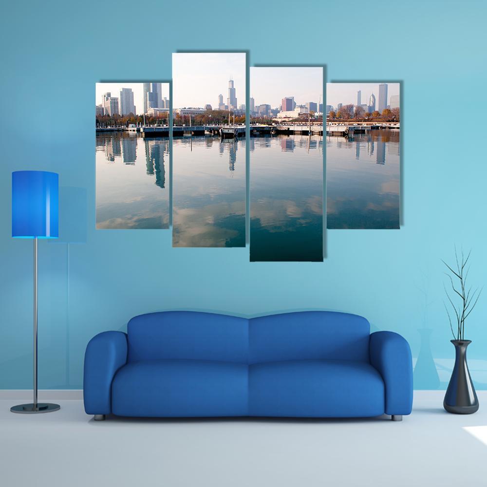 Chicago Skyline Canvas Wall Art-4 Pop-Gallery Wrap-50" x 32"-Tiaracle