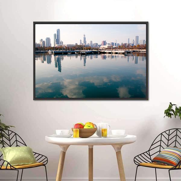 Chicago Skyline Canvas Wall Art-1 Piece-Floating Frame-24" x 16"-Tiaracle