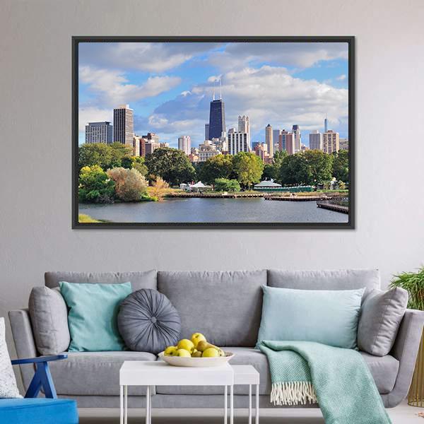 Chicago Skyline With Skyscrapers Panoramic Canvas Wall Art-1 Piece-36" x 12"-Tiaracle