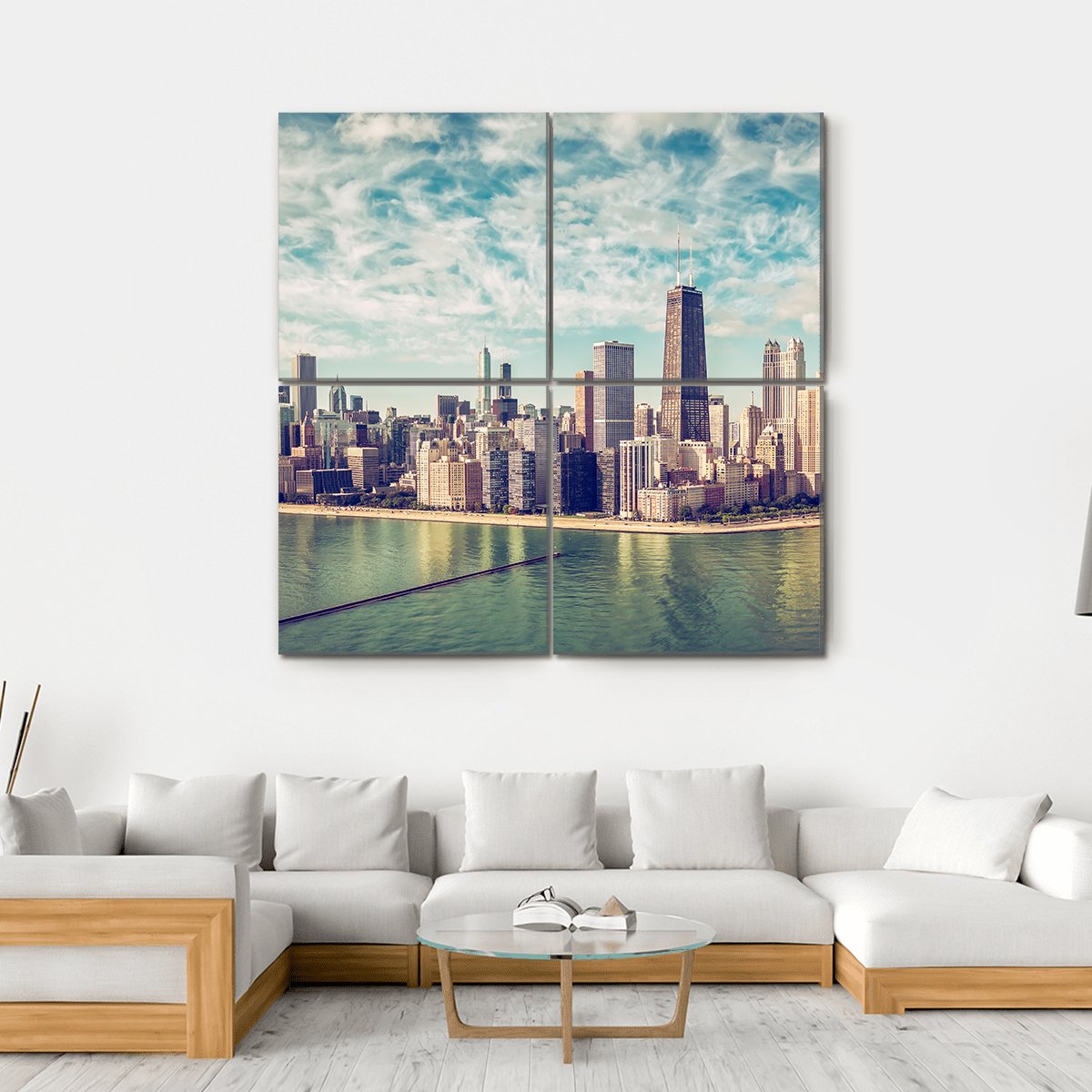 Chicago Skyscrapers By The Beach Canvas Wall Art-4 Square-Gallery Wrap-17" x 17"-Tiaracle