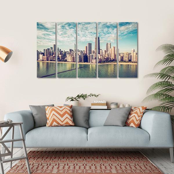 Chicago Skyscrapers By The Beach Canvas Wall Art-5 Horizontal-Gallery Wrap-22" x 12"-Tiaracle
