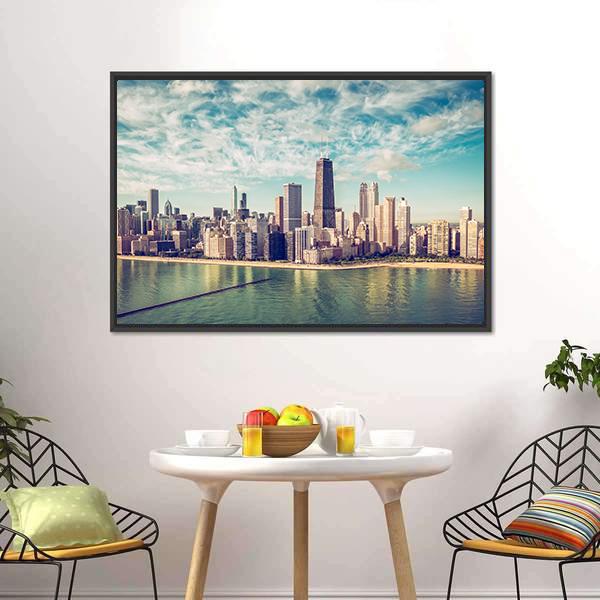 Chicago Skyscrapers By The Beach Canvas Wall Art-1 Piece-Floating Frame-24" x 16"-Tiaracle