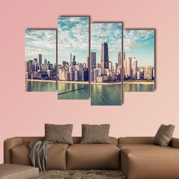 Chicago Skyscrapers By The Beach Canvas Wall Art-4 Pop-Gallery Wrap-50" x 32"-Tiaracle