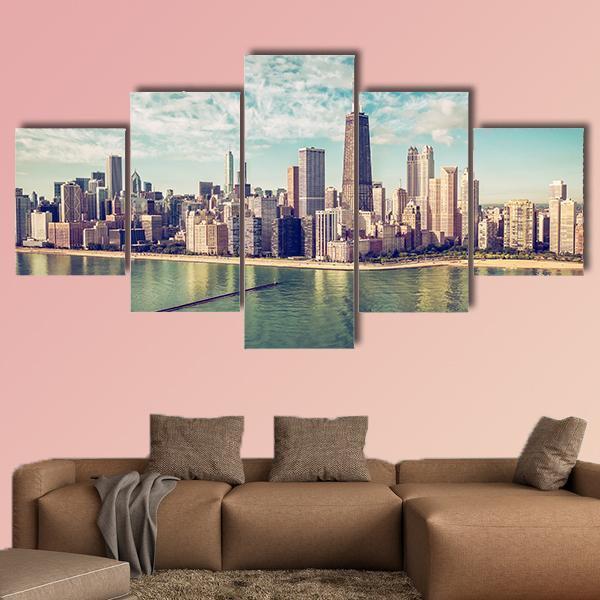 Chicago Skyscrapers By The Beach Canvas Wall Art-3 Horizontal-Gallery Wrap-25" x 16"-Tiaracle