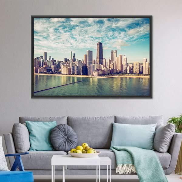 Chicago Skyscrapers By The Beach Panoramic Canvas Wall Art-1 Piece-36" x 12"-Tiaracle