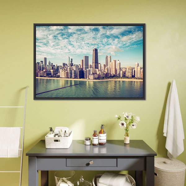 Chicago Skyscrapers By The Beach Panoramic Canvas Wall Art-1 Piece-36" x 12"-Tiaracle