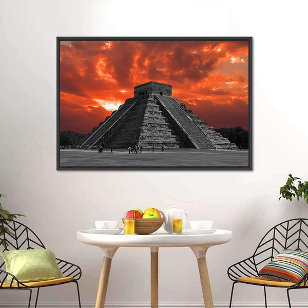 Chichen Itza Temple Canvas Wall Art-1 Piece-Floating Frame-24" x 16"-Tiaracle