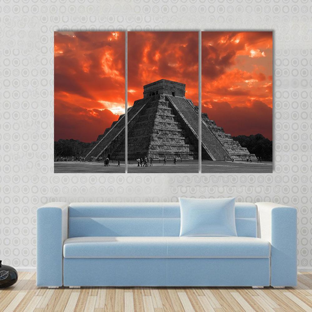 Chichen Itza Temple Canvas Wall Art-3 Horizontal-Gallery Wrap-37" x 24"-Tiaracle