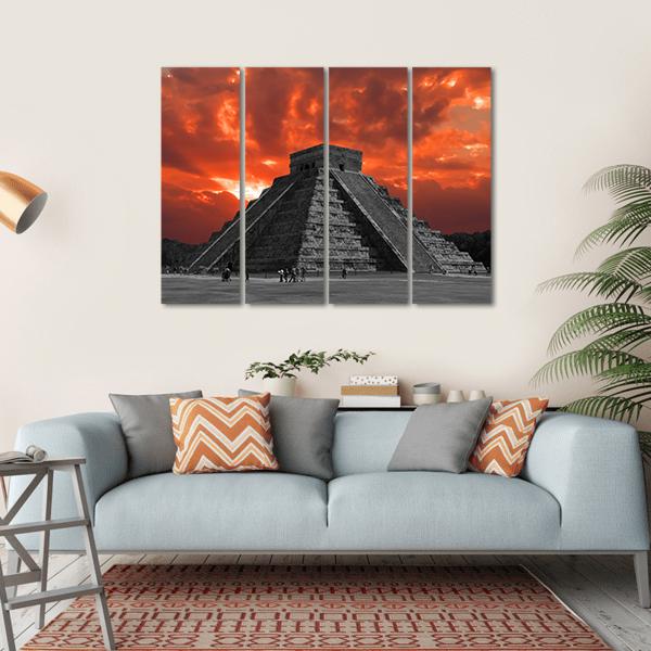 Chichen Itza Temple Canvas Wall Art-4 Horizontal-Gallery Wrap-34" x 24"-Tiaracle