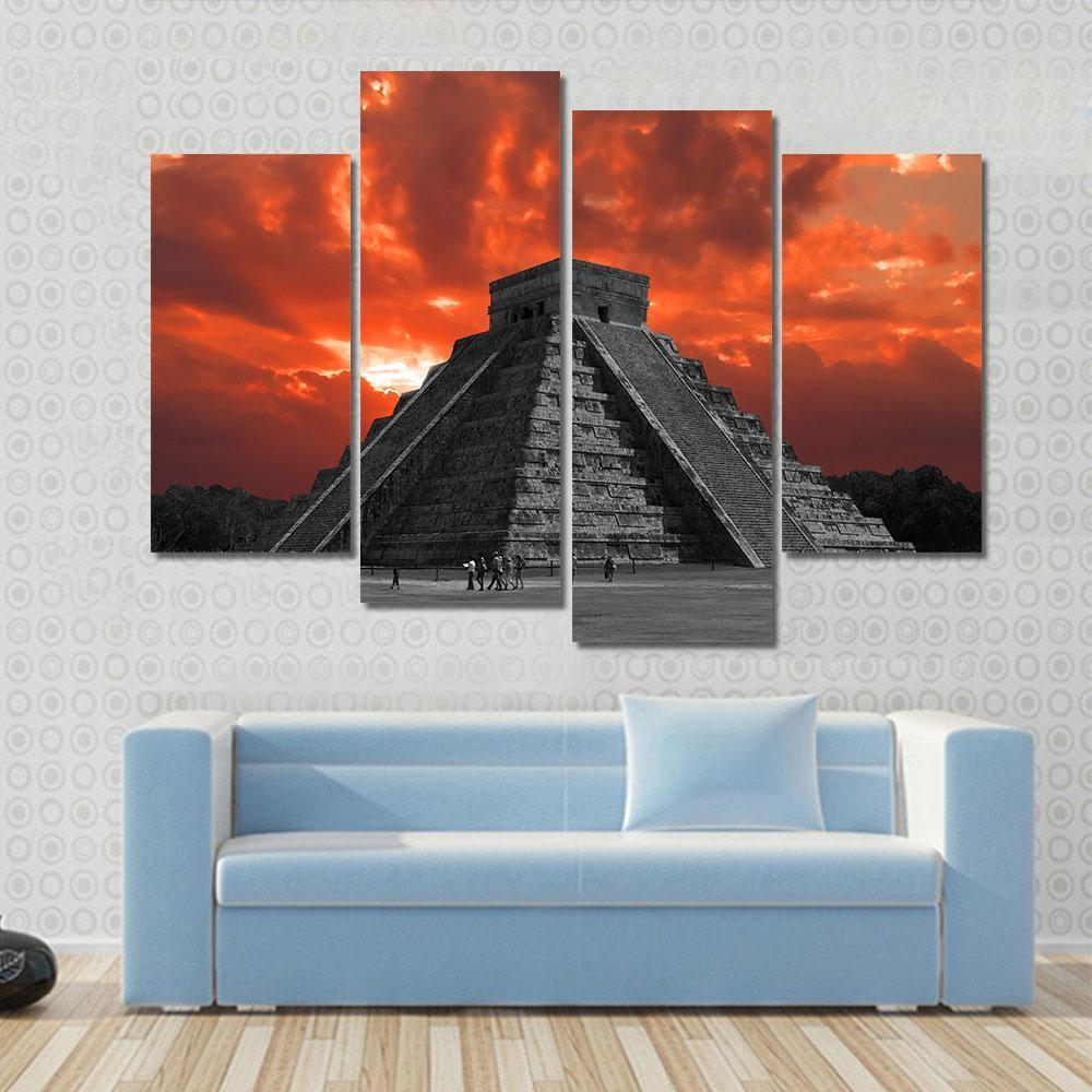 Chichen Itza Temple Canvas Wall Art-4 Pop-Gallery Wrap-50" x 32"-Tiaracle
