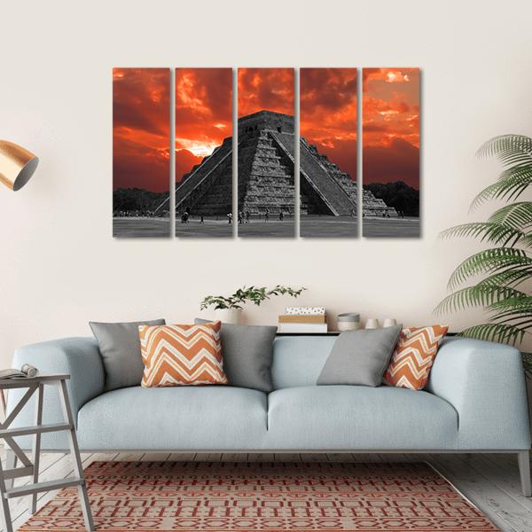 Chichen Itza Temple Canvas Wall Art-5 Horizontal-Gallery Wrap-22" x 12"-Tiaracle