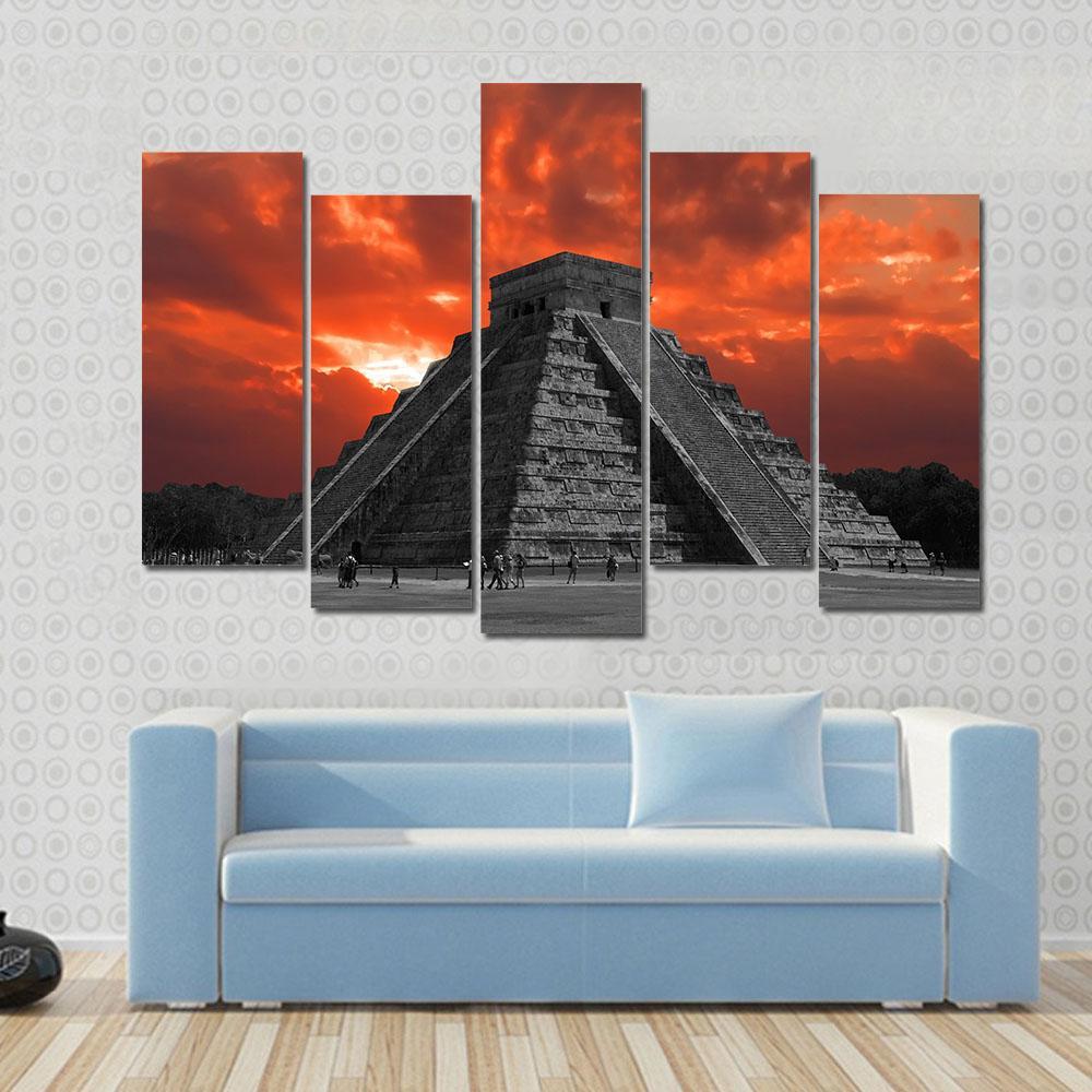 Chichen Itza Temple Canvas Wall Art-5 Pop-Gallery Wrap-47" x 32"-Tiaracle