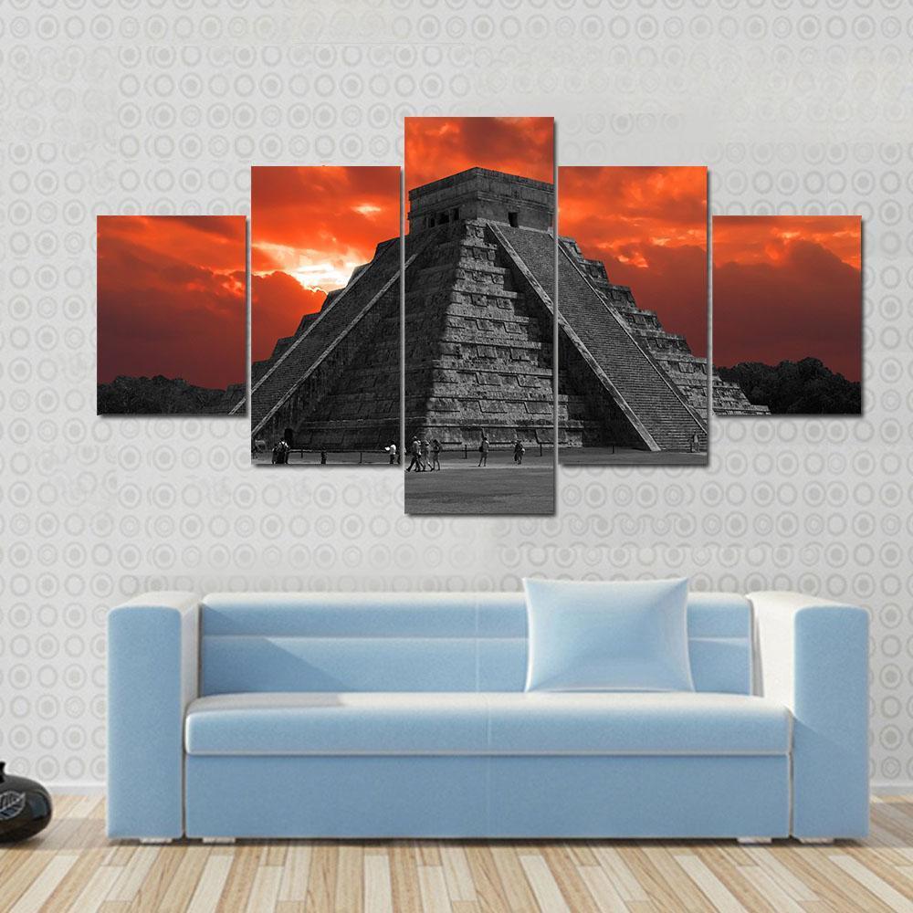 Chichen Itza Temple Canvas Wall Art-5 Star-Gallery Wrap-62" x 32"-Tiaracle