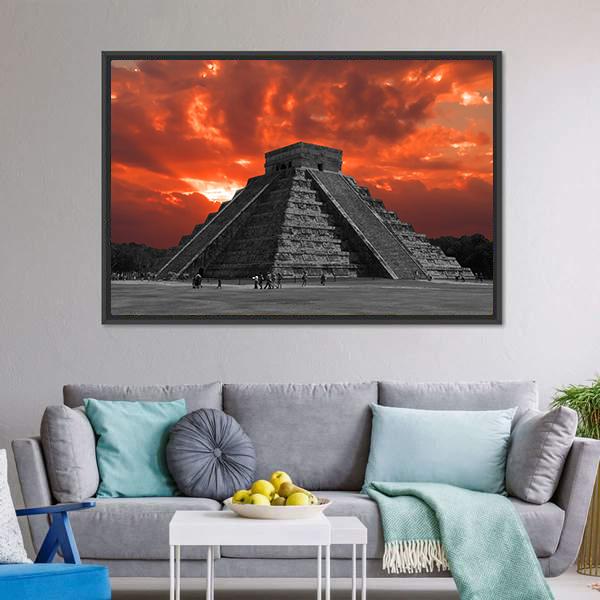 Chichen Itza Temple Canvas Wall Art-3 Horizontal-Gallery Wrap-25" x 16"-Tiaracle