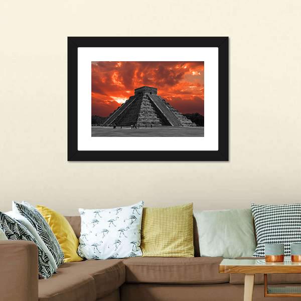 Chichen Itza Temple Canvas Wall Art-1 Piece-Framed Print-20" x 16"-Tiaracle