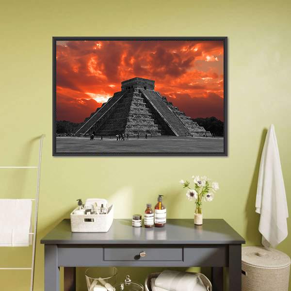 Chichen Itza Temple Panoramic Canvas Wall Art-1 Piece-36" x 12"-Tiaracle