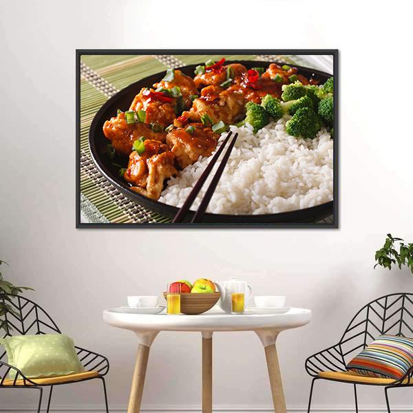 Chicken With Rice Canvas Wall Art-1 Piece-Floating Frame-24" x 16"-Tiaracle