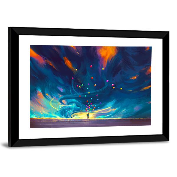 Child Holding Balloons Illustration Canvas Wall Art-3 Horizontal-Gallery Wrap-25&quot; x 16&quot;-Tiaracle