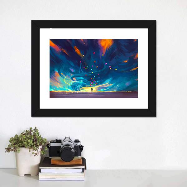 Child Holding Balloons Illustration Canvas Wall Art-3 Horizontal-Gallery Wrap-25&quot; x 16&quot;-Tiaracle