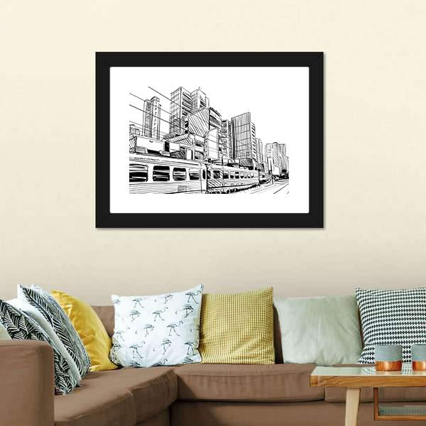 China City Sketch Canvas Wall Art-1 Piece-Framed Print-20" x 16"-Tiaracle