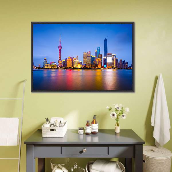China City Skyline Canvas Wall Art-3 Horizontal-Gallery Wrap-25&quot; x 16&quot;-Tiaracle