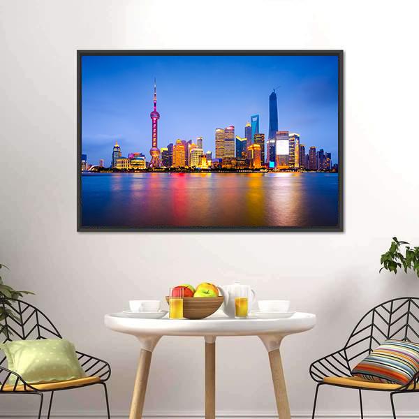 China City Skyline Canvas Wall Art-1 Piece-Floating Frame-24&quot; x 16&quot;-Tiaracle