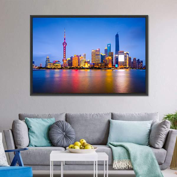 China City Skyline Canvas Wall Art-3 Horizontal-Gallery Wrap-25&quot; x 16&quot;-Tiaracle