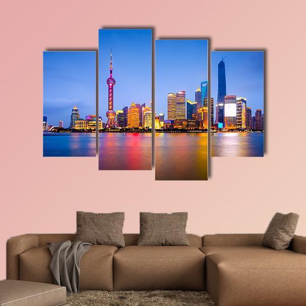 China City Skyline Canvas Wall Art-4 Pop-Gallery Wrap-50&quot; x 32&quot;-Tiaracle