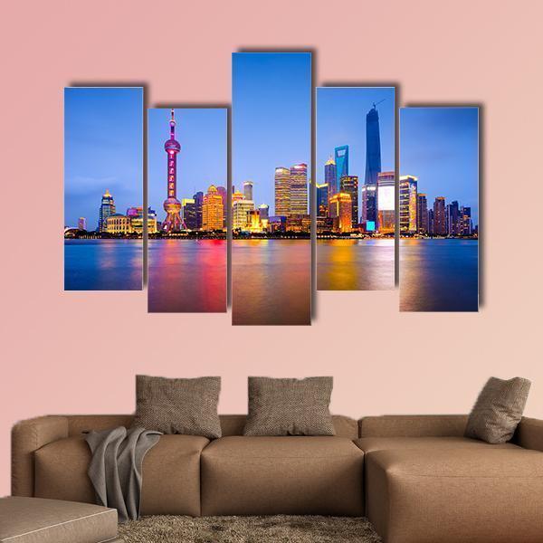 China City Skyline Canvas Wall Art-5 Pop-Gallery Wrap-47&quot; x 32&quot;-Tiaracle