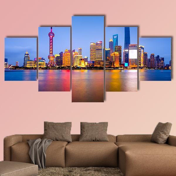 China City Skyline Canvas Wall Art-5 Star-Gallery Wrap-62&quot; x 32&quot;-Tiaracle